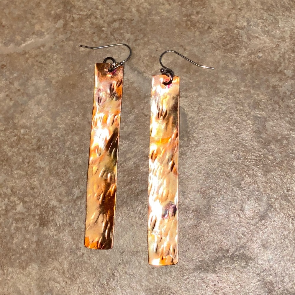 Hammered flame painted copper earrings